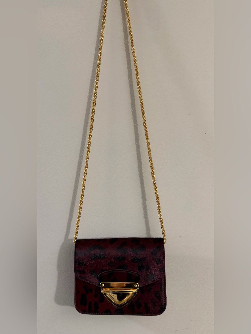 Suarez Burgundy Leopard Print Crossbody with Gold Chain